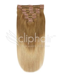 Remy Human Hair extensions straight 18" - bruin / blond T6/27